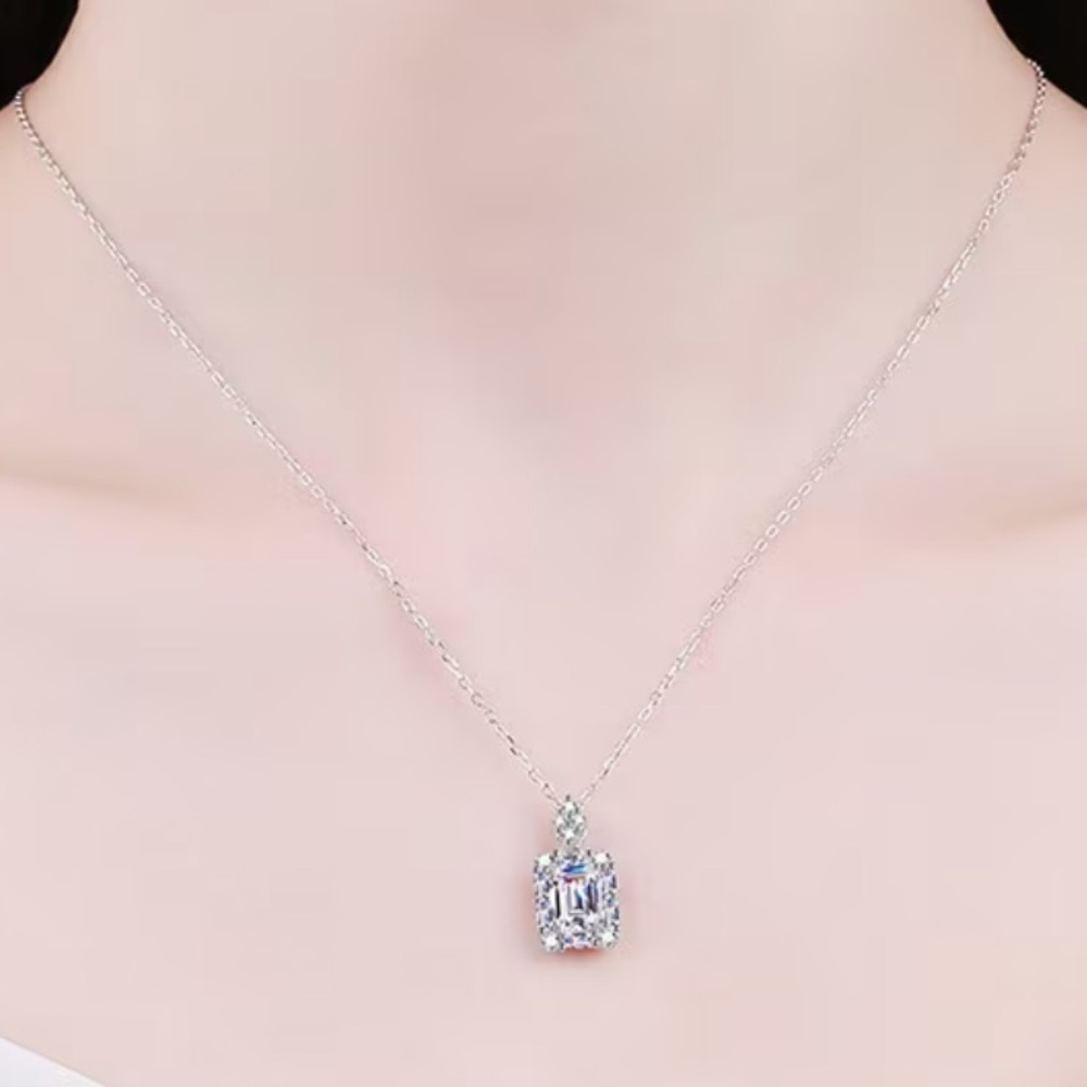 2ct Emerald Cut Moissanite Pendant Necklace | 18K Gold Vermeil over Sterling 20”